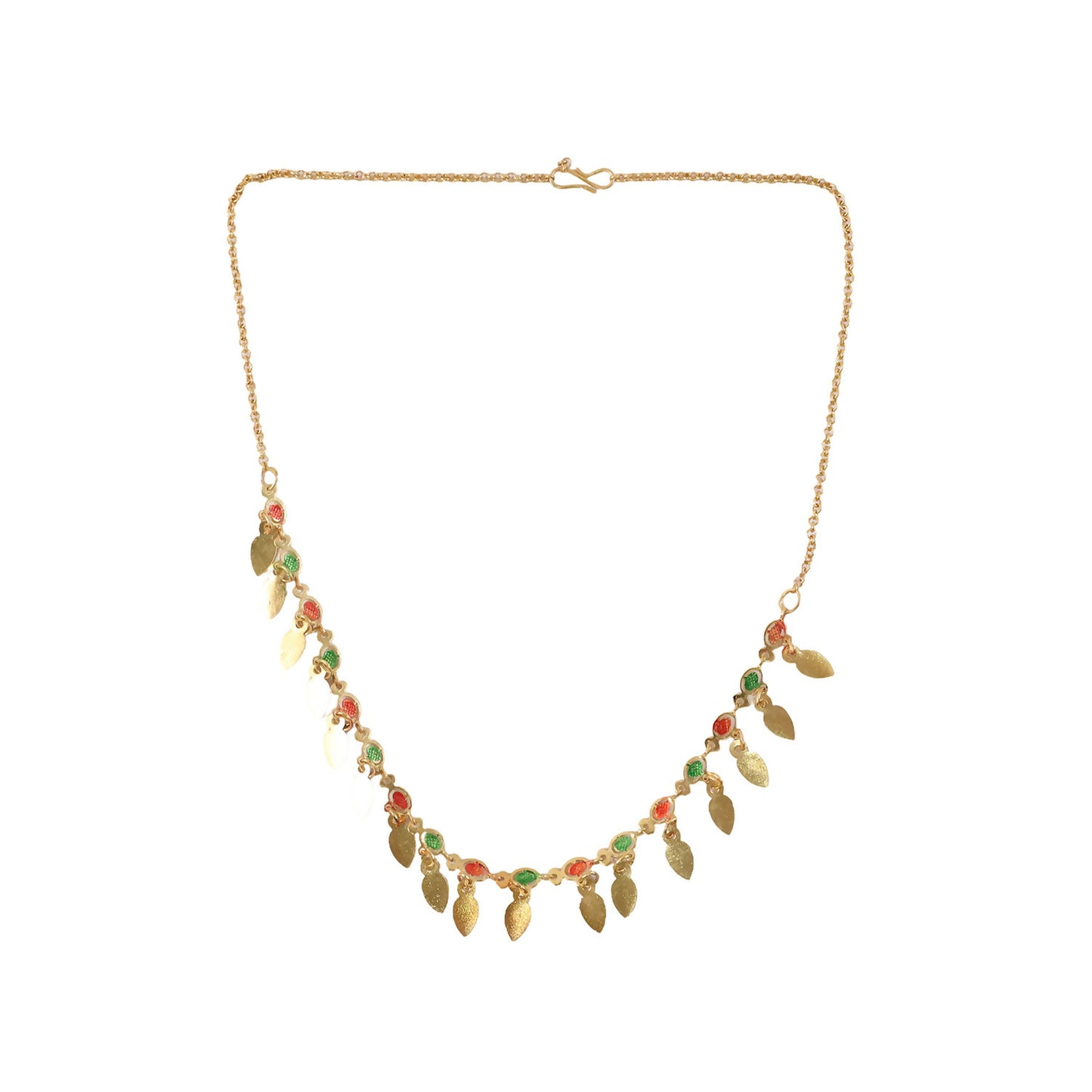 Gold Tone Leaf Charm Necklace with Multicolor Stones