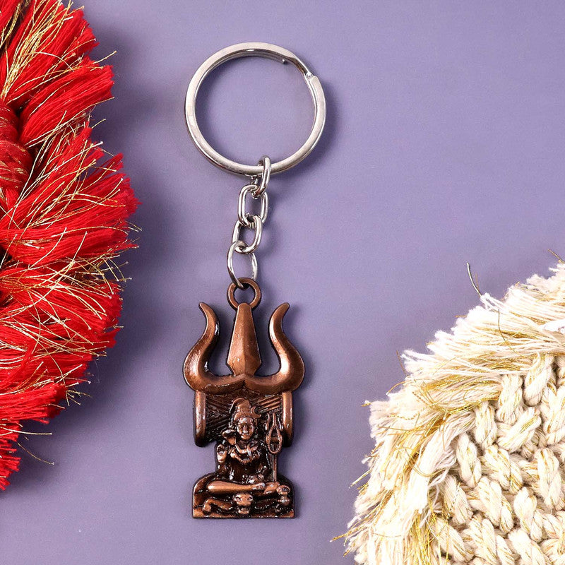 Shiv Trishul With Lord Shiva Idol Designer Keychain – Religious & Antique Look Keychain For Daily Use