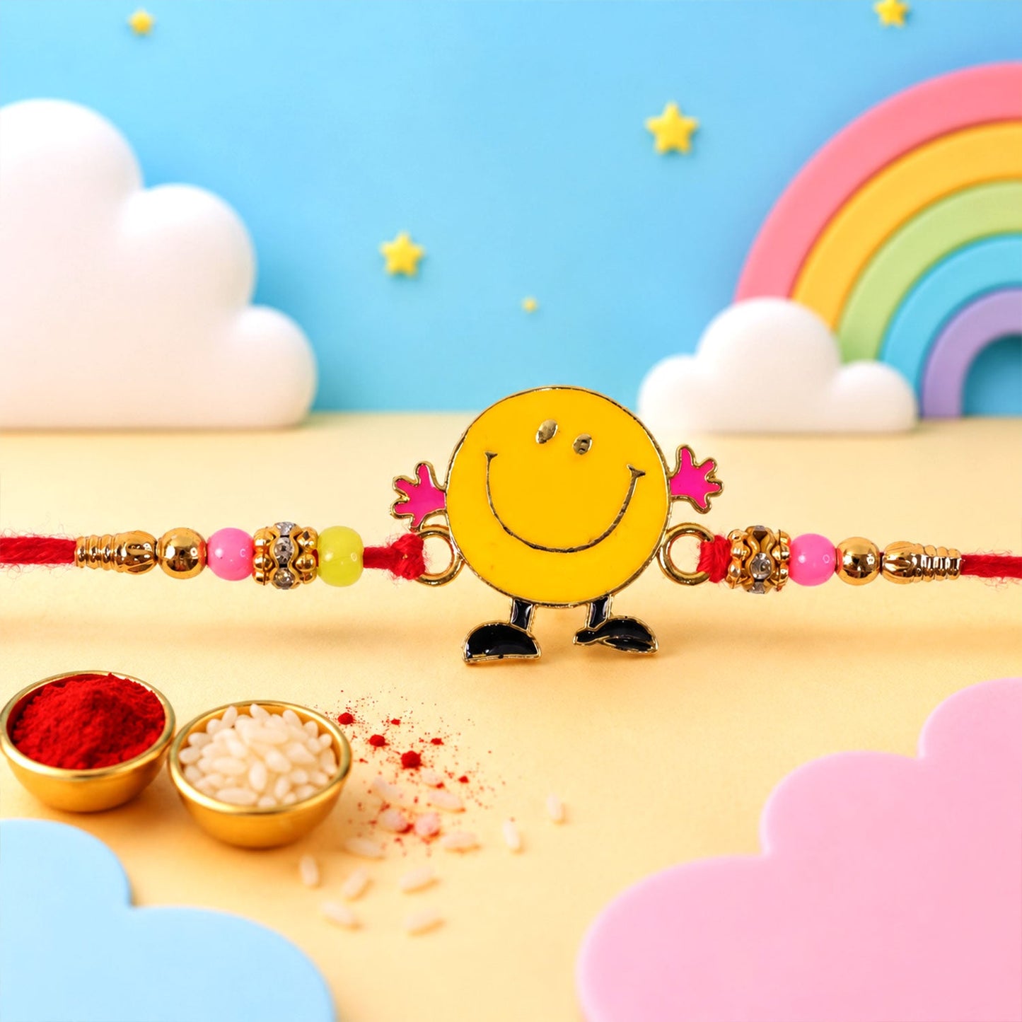 Smiley Kids Rakhi Colourful Beads & Playful Design for Raksha Bandhan (10pcs)