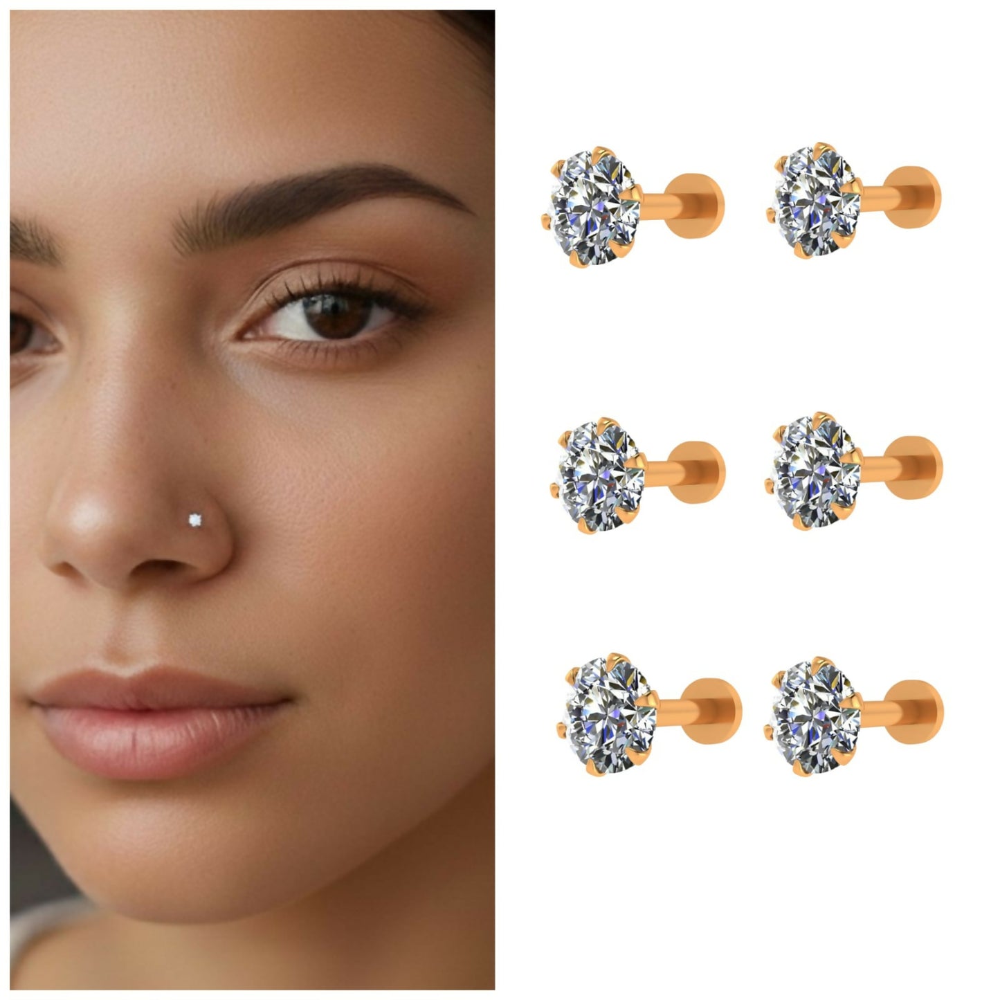 Gold plated back nosepin with flat back design for comfortable nostril piercing