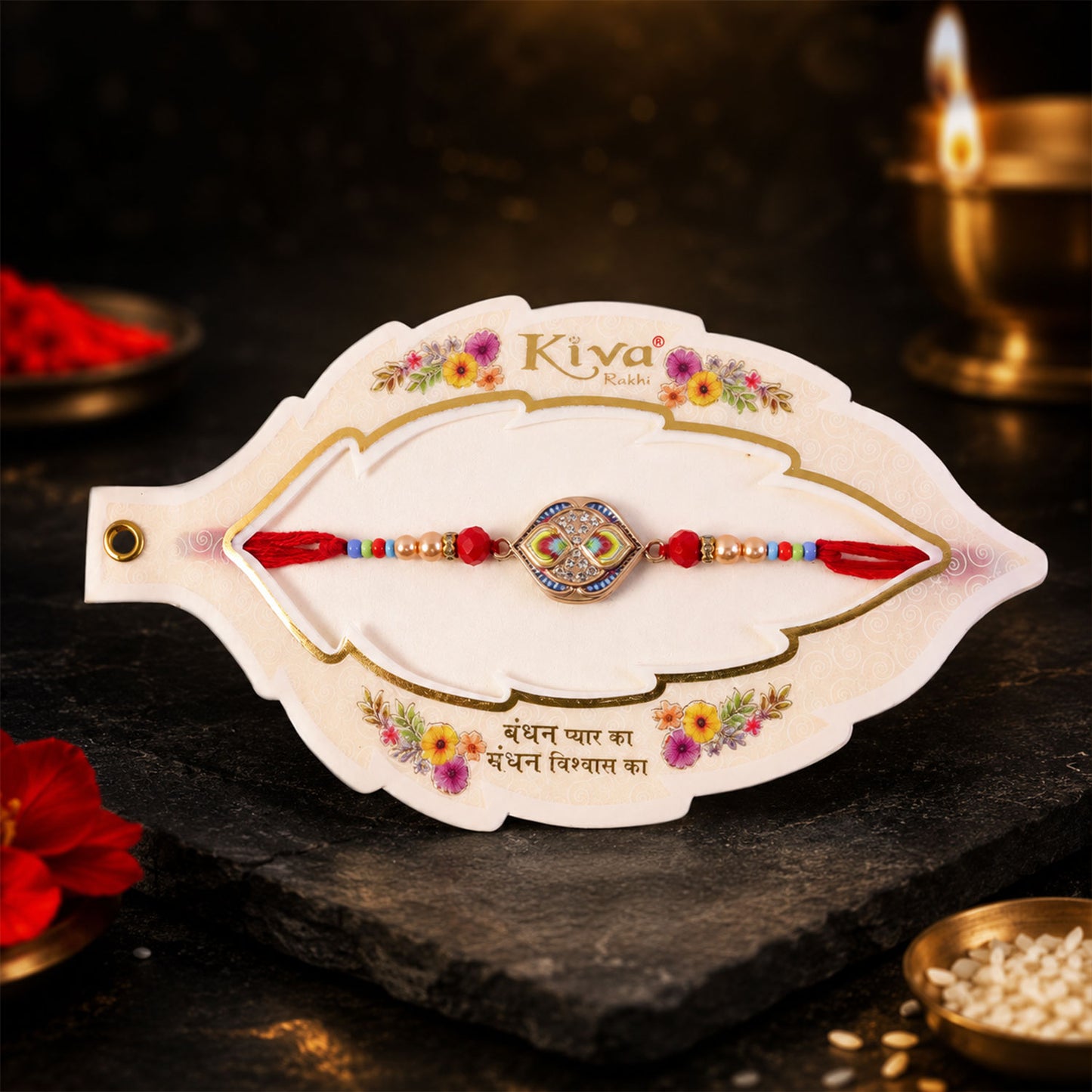 Royal Kundan Maroon Stone Designer Rakhi for Brother with Pearls & Beads