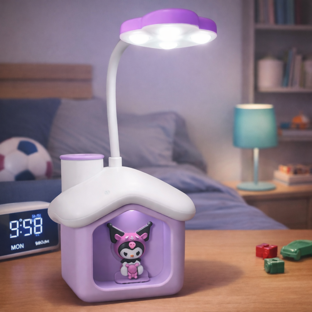 Cute LED Desk Lamp with Storage Box, Kids Study Night Light for Bedroom