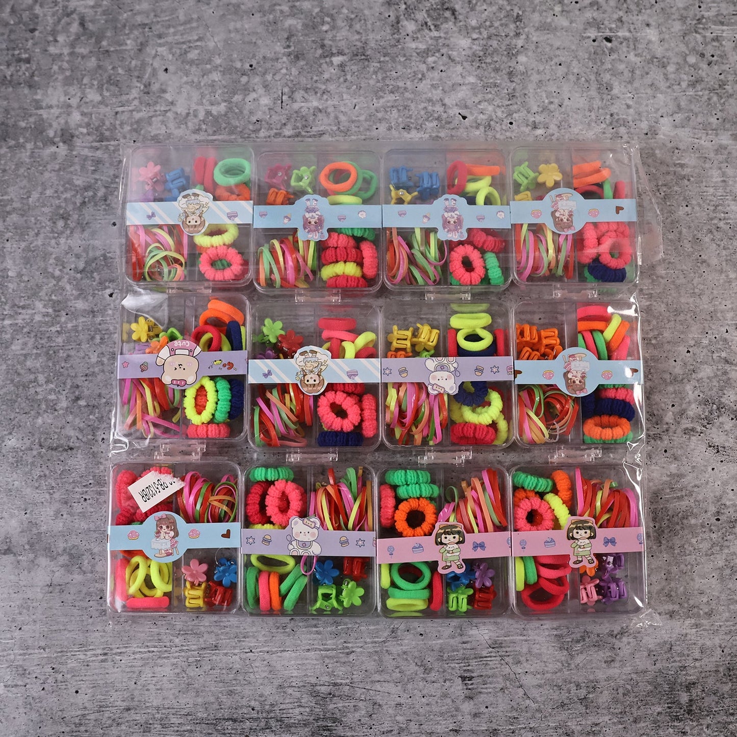 Kids Hair Bands, Rubber Bands & Cute Hair Clips in Storage Box (Mix Design / 1 Set)
