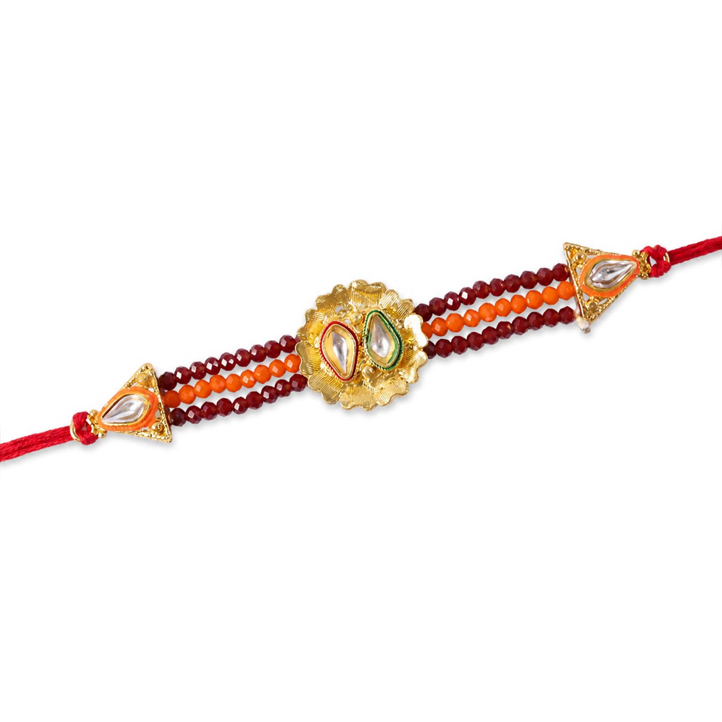 Red Beaded Floral Rakhi with Golden Center and Traditional Festive Gift Appeal Ideas