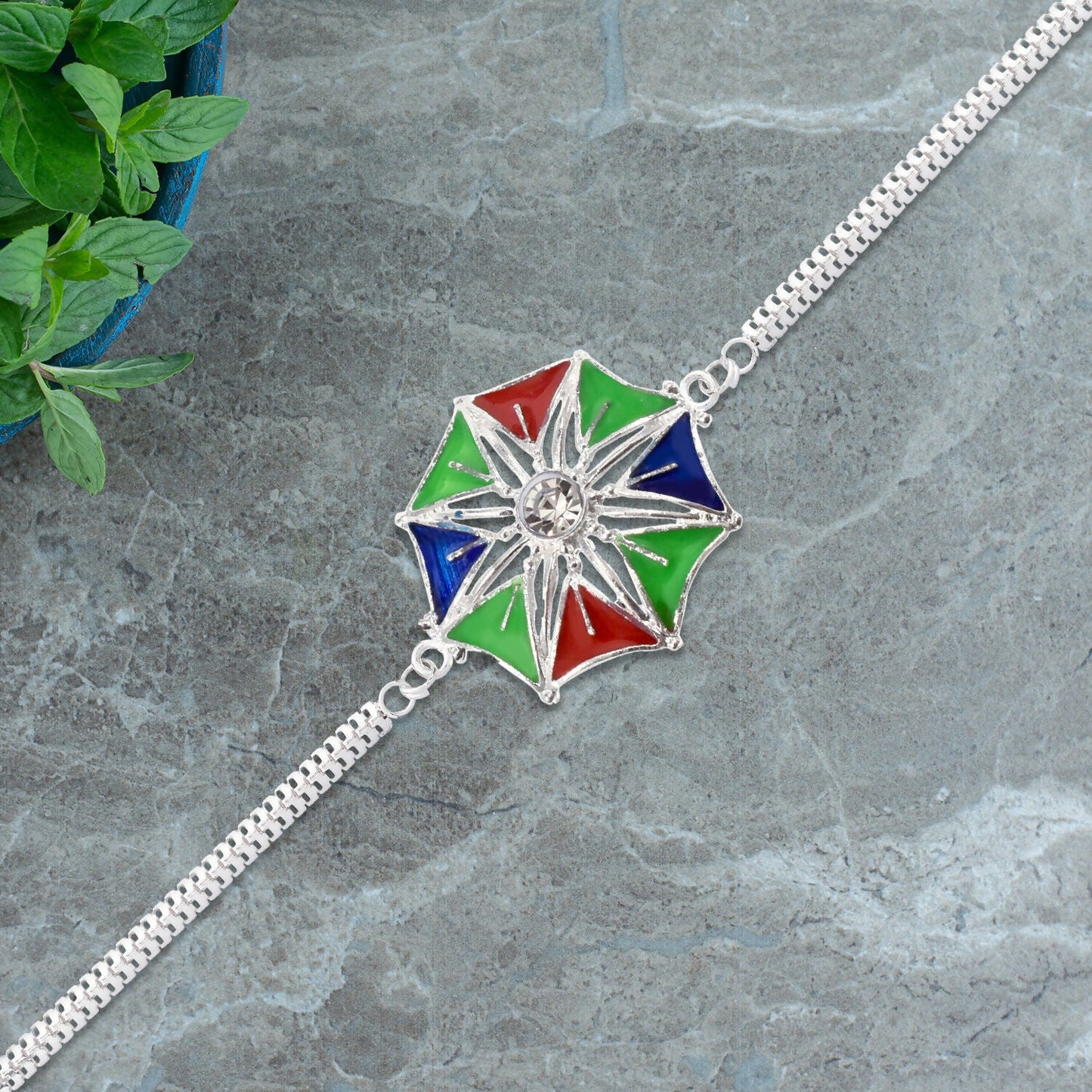 Star Shaped Rakhi Vibrant Central Stone for Raksha Bandhan (5pcs)