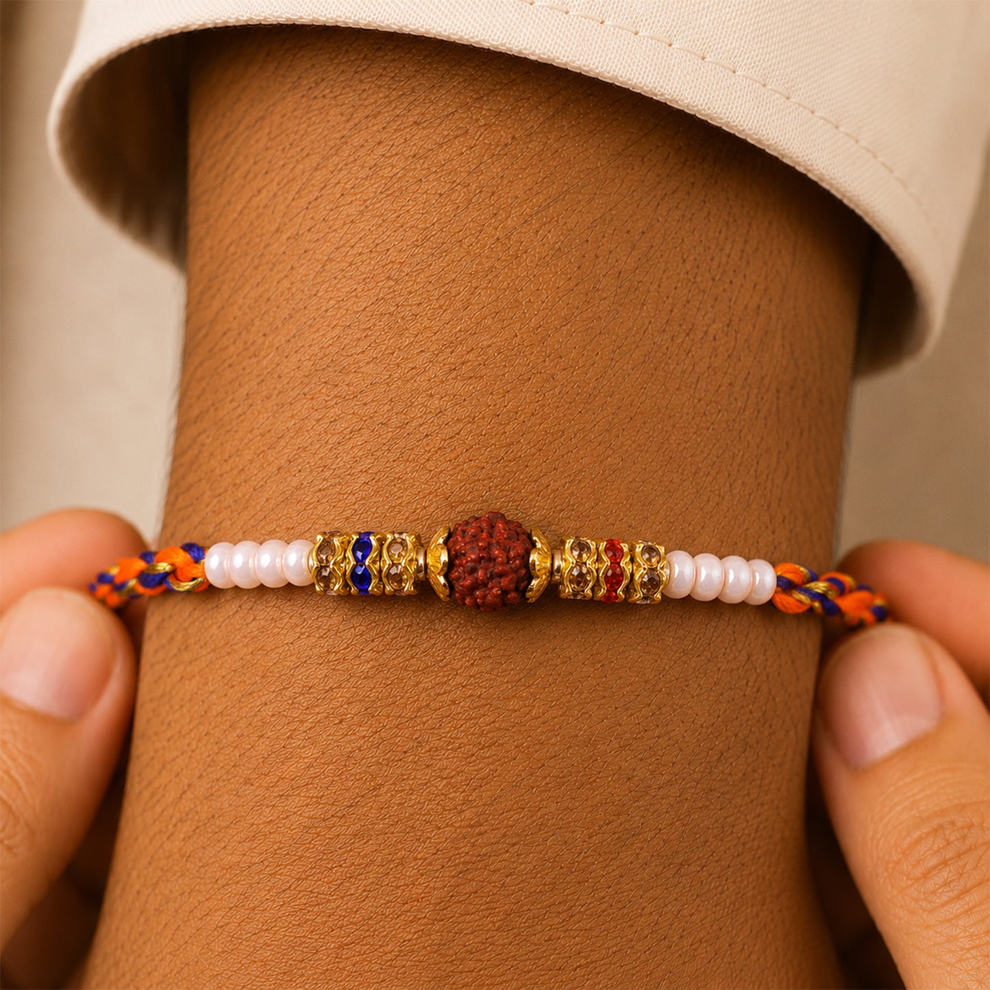 American Diamond Style Rakhi with Sparkling Stone Centre and Elegant Festive Shine