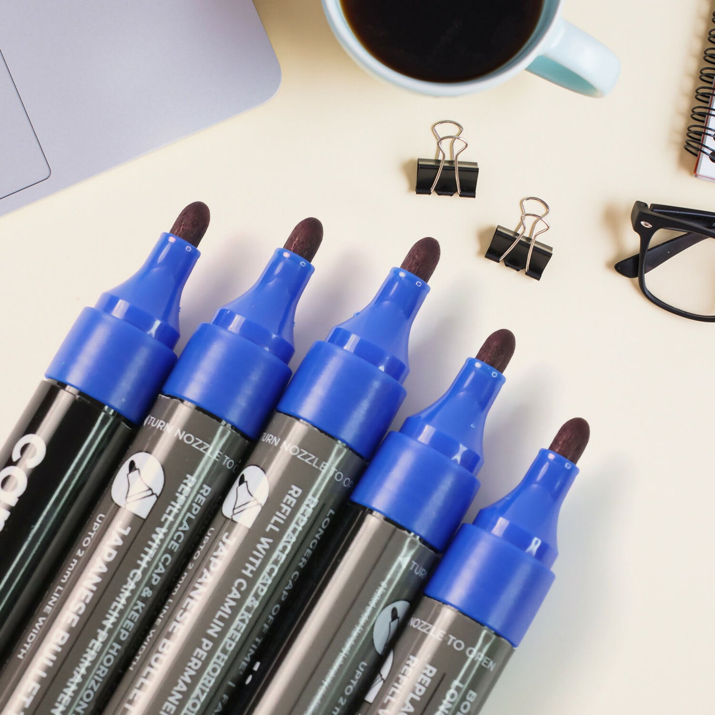 Camlin Permanent Marker – Blue Colour, Bold & Long-Lasting Ink, Refillable Multi-Surface Permanent Markers – Pack of 10