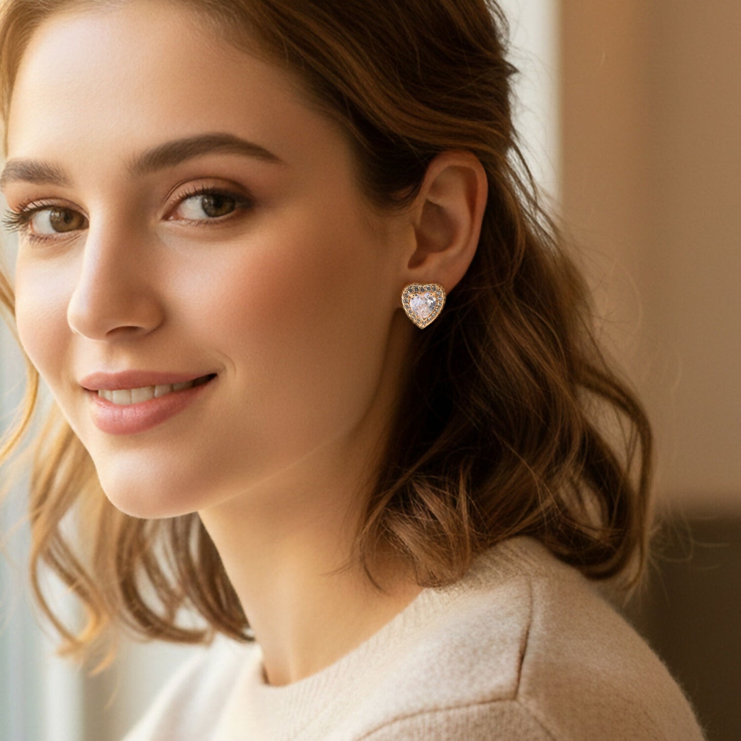 Heart Shape Crystal Stud Earrings for Women