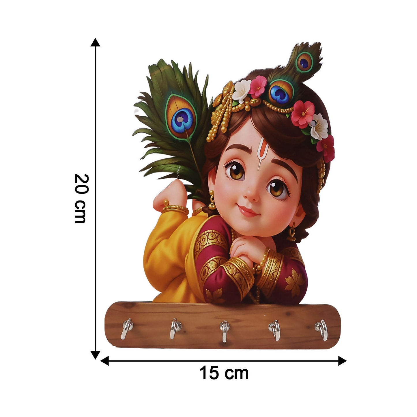 Baby Krishna Wall Key Holder with 5 Hooks – Self Adhesive