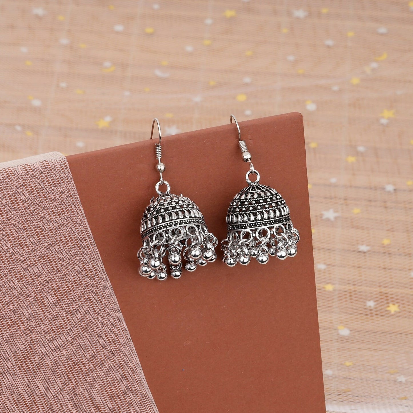 Classic Oxodised Silver Hook Jhumka Earrings