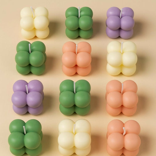 Set of 12 Bubble Candles – Multicolor Decorative Scented Cube Candles for Home Décor, Parties, Spa, Aromatherapy, Meditation, Romantic Dinners, and Gifting