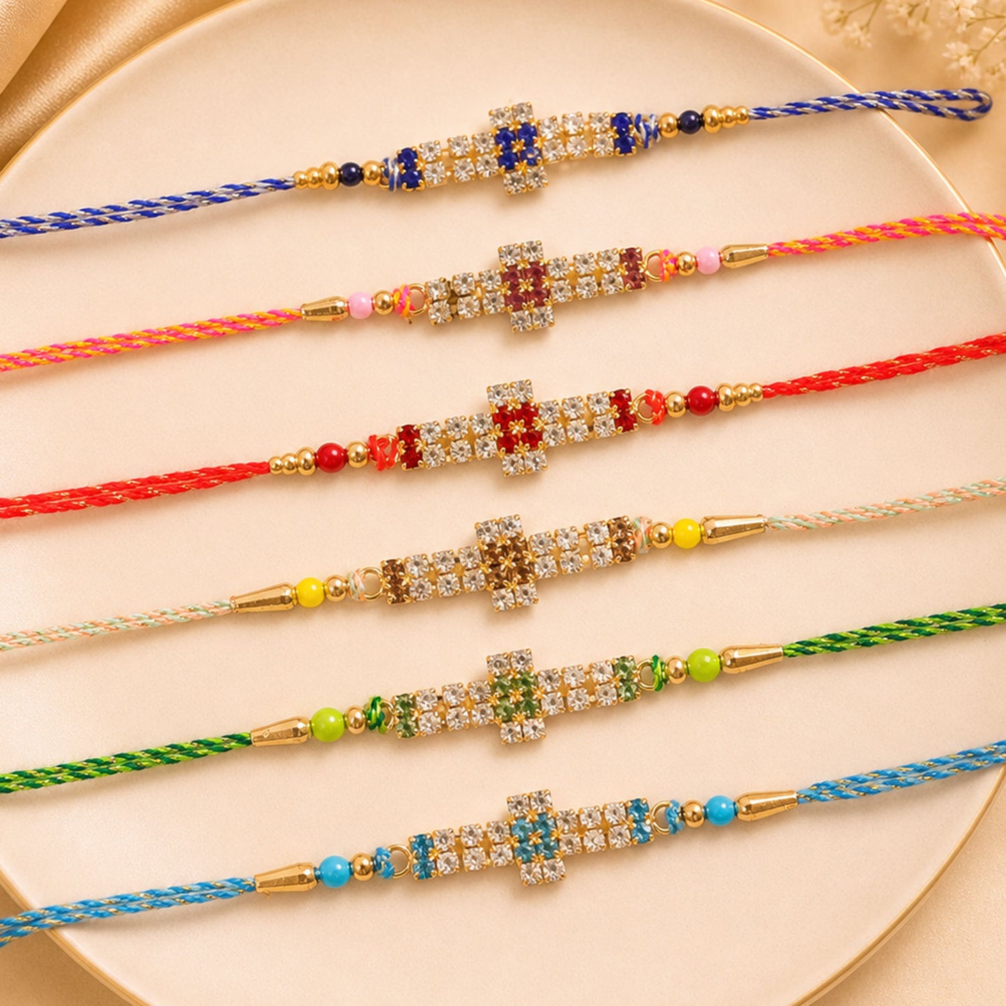 Cross Motif Band Rakhi with AD Stonework for Brother (Pack of 6)