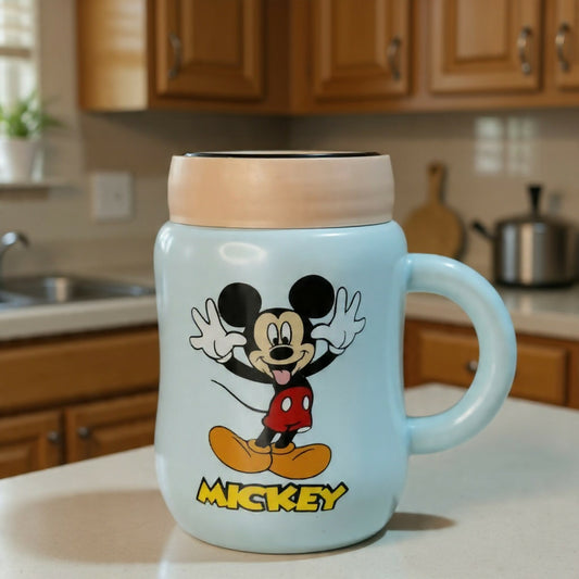 Cartoon Printed Ceramic Mug with Lid, Cute Coffee Tea Cup