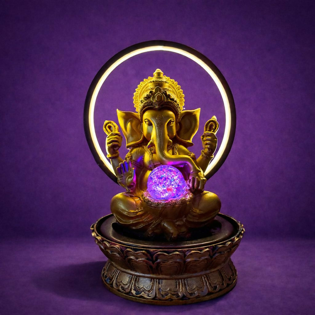 Lord Ganesha LED Water Fountain with Halo Ring Light