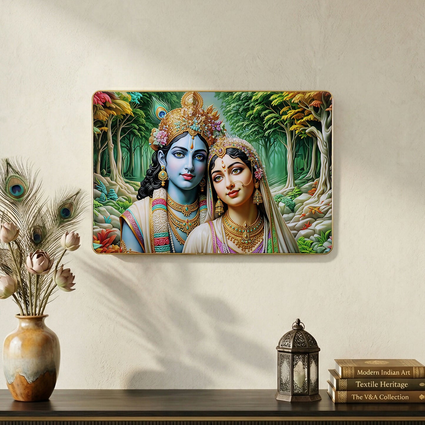 Radha Krishna Wall Frame Premium Spiritual Decorative Wall Art Home Decor (18x12 Inch)