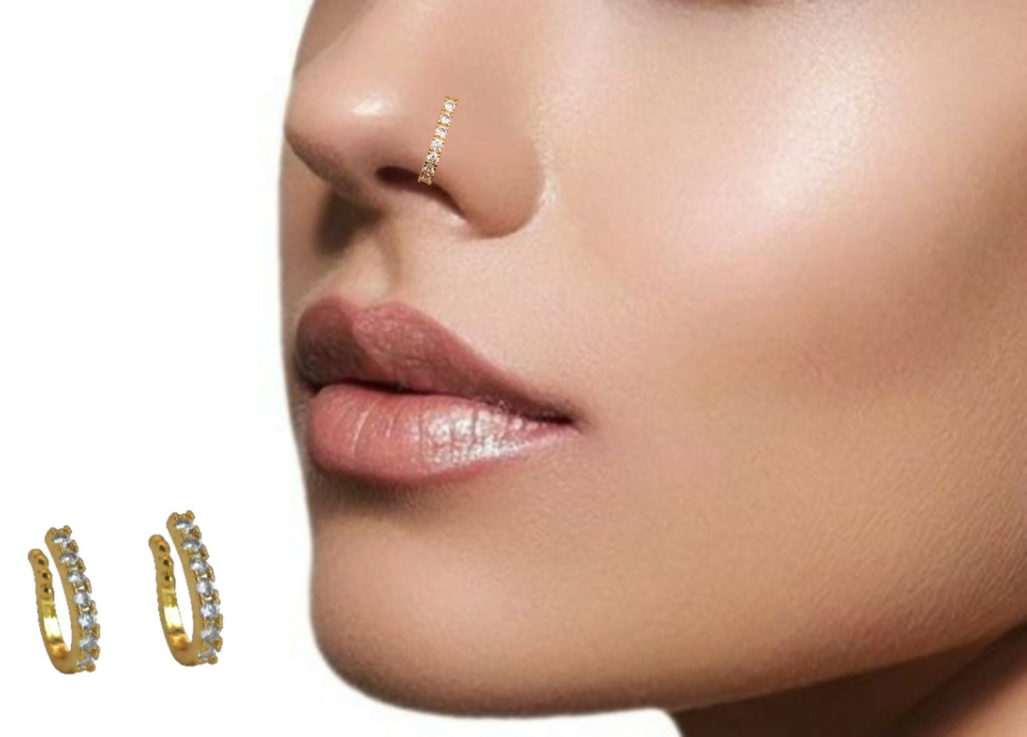 Gold-Plated CZ Lined Nose Ring Pair | Stylish Daily Wear Nosepins