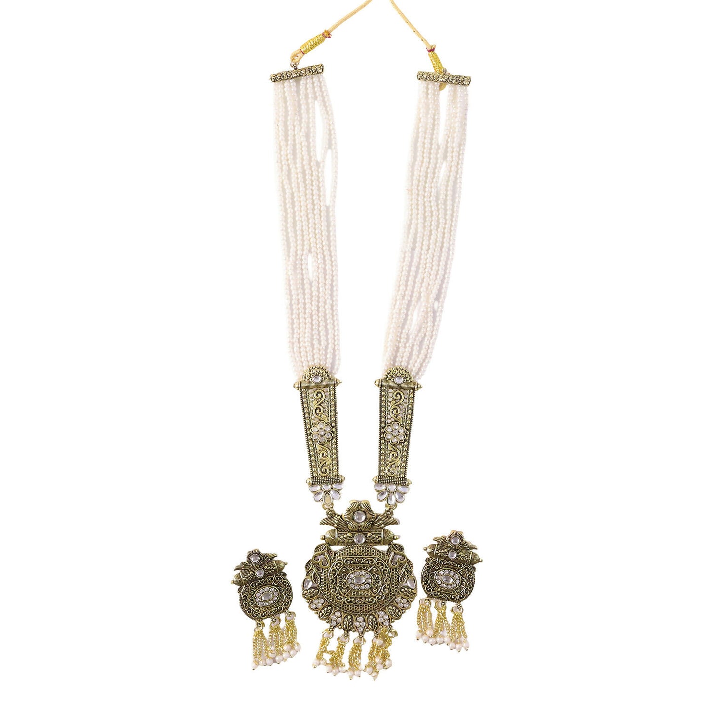 Pearl necklace strand detail on jewelry stand