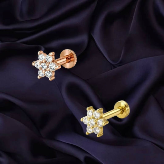 Gold and rosegold plated Crystal Flower Flat Back AD Nosepin Stud Combo Pack of 2