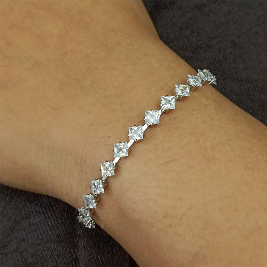 Silver Plated Square Ad Stone Chain Bracelet