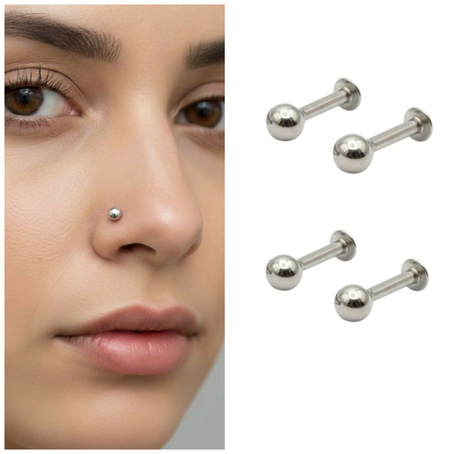 silver plated Labret Stud nosepin Laung Koka Nathni for women and girls combo pack of 4