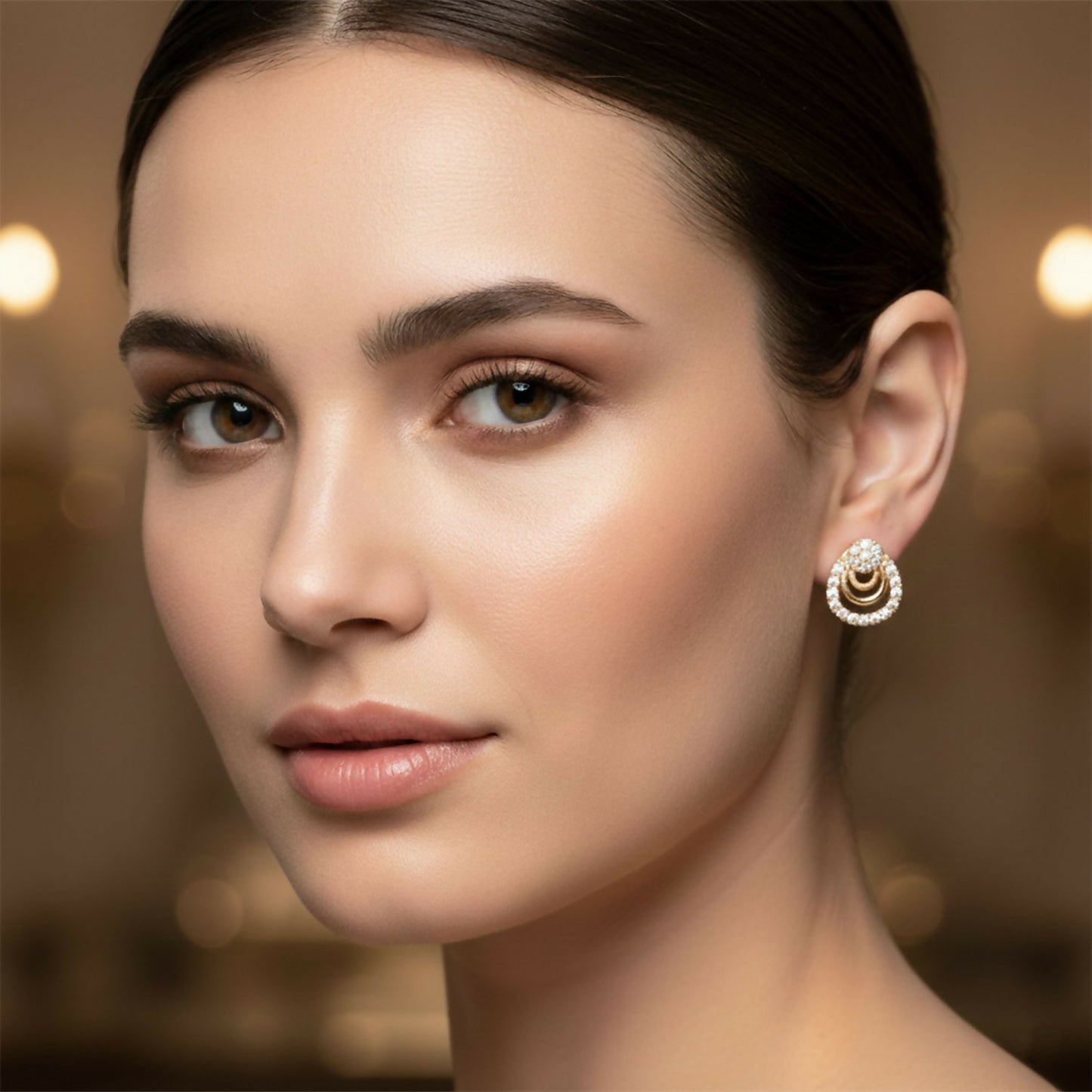 Gold Finish Teardrop Crystal Stud Earrings for Women – Elegant Party Wear Pair