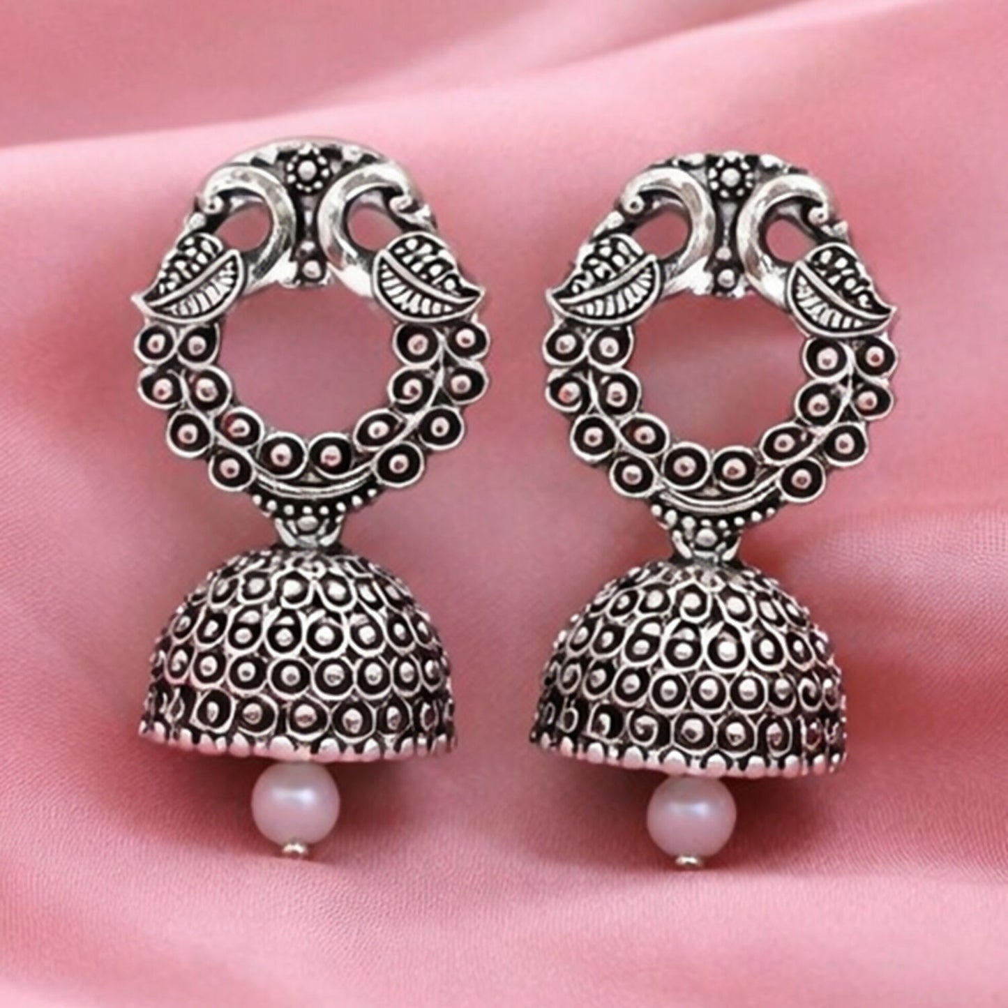 Oxidized Silver Floral Jhumka Earrings for Women – Traditional Ethnic Designer Jewelry