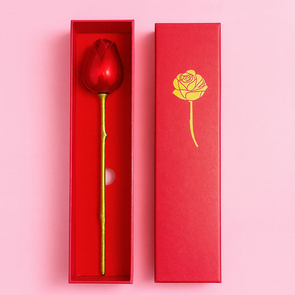 Luxury Metallic Rose with Elegant Gift Box and Carry Bag | Eternal Artificial Rose Flower Gift for Valentine’s Day, Birthday, Anniversary, Wedding, or Romantic Décor | Premium Long-Stem Rose Keepsake for Women and Couples