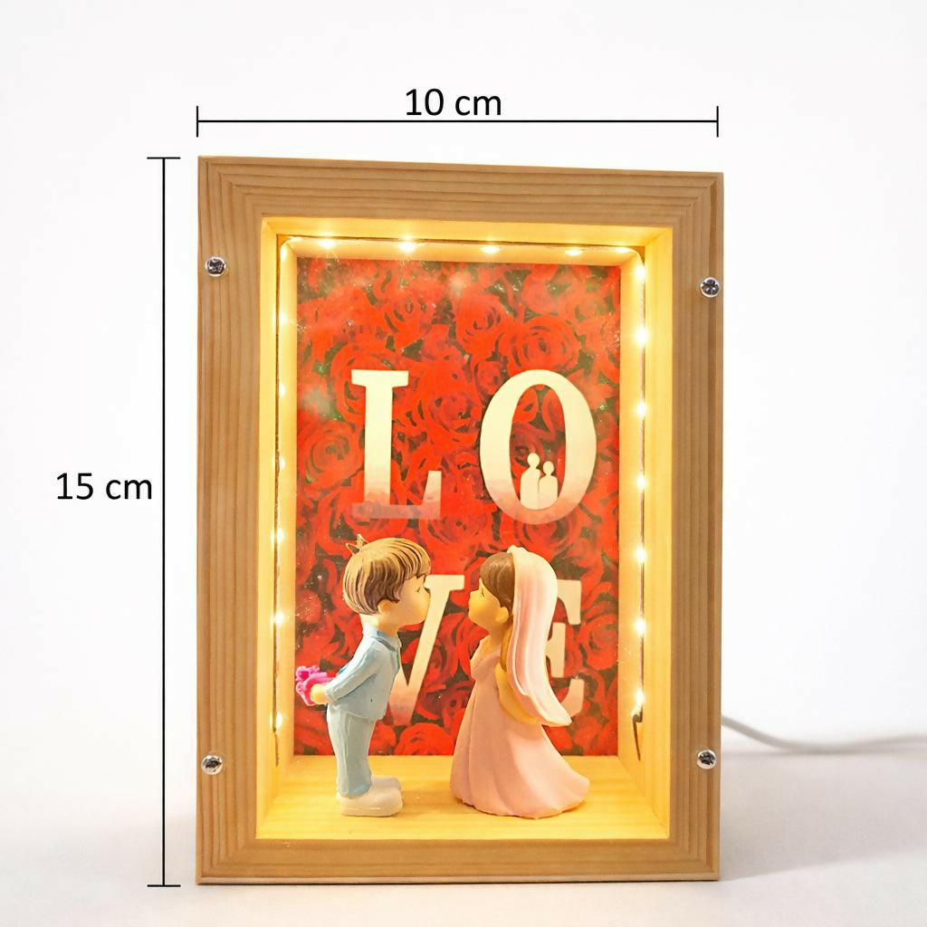 Wooden Couple Shadow Box Lamp for Bedroom, Table & Gift Decor
