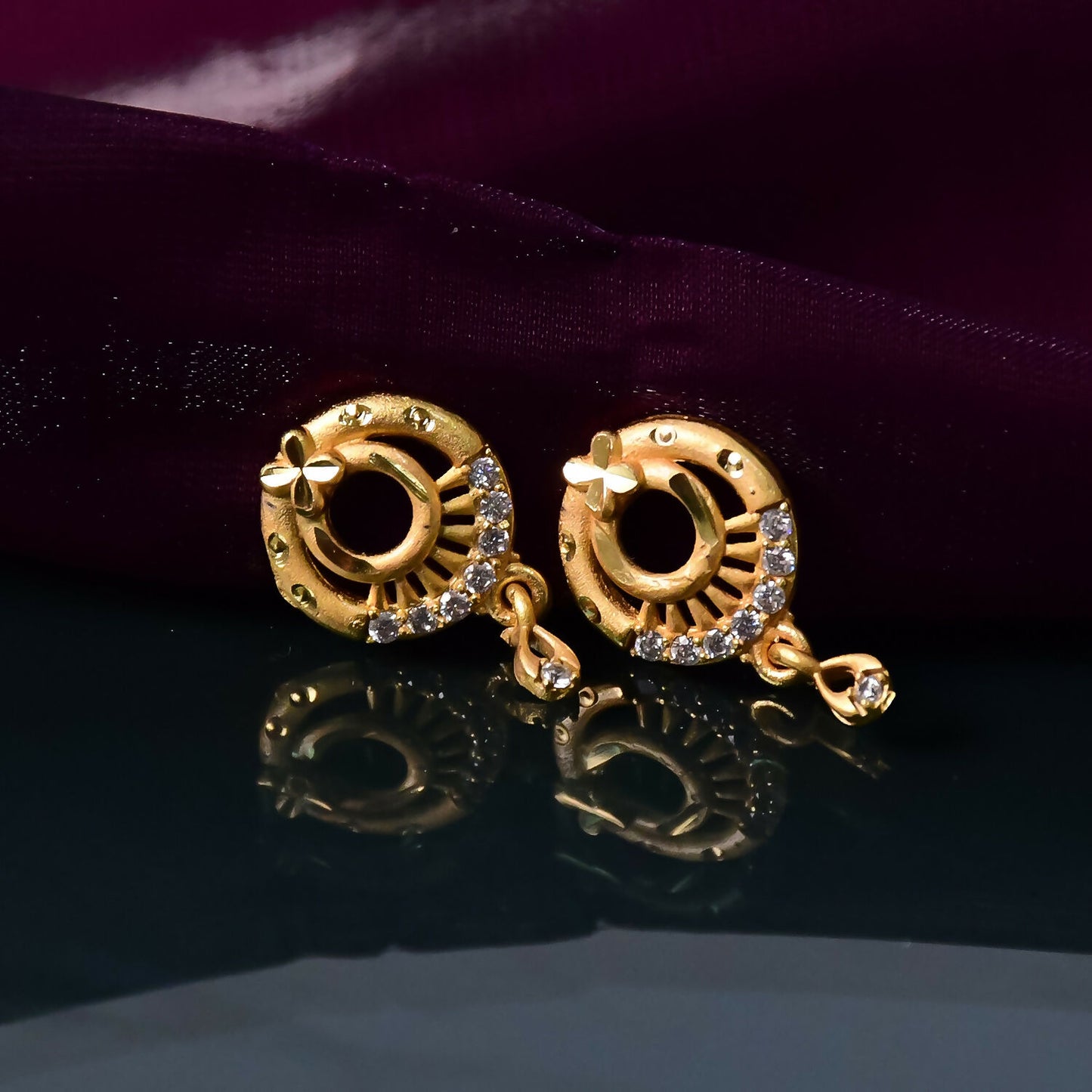 Elegant Circular Drop Earrings with Crystal Accents – Classic Party Wear