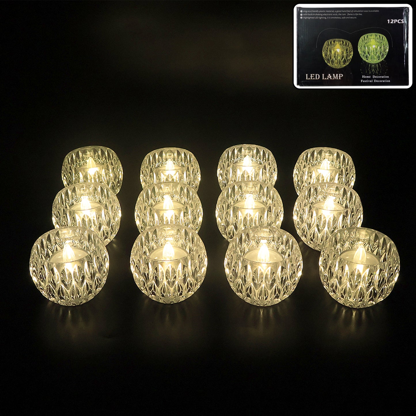 Set of 12 Crystal Style LED Decorative Lamps / Candle
