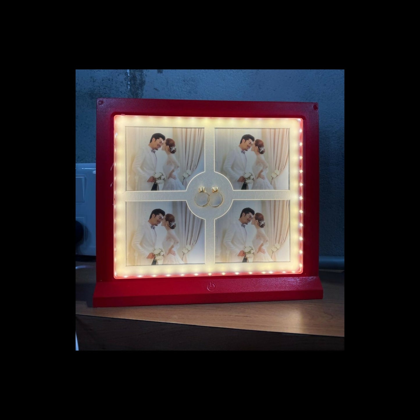 LED Wedding Photo Frame with Ring Holder | Romantic Couple Picture Frame with LED Lights | Decorative Anniversary, Engagement & Wedding Gift for Home Décor – Red & White Variants (Holds 4 Photos, 6x4 inch)