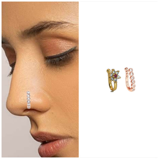 Rose Gold CZ Nose Cuff Set (2) | Non-Piercing Nath Jewelry