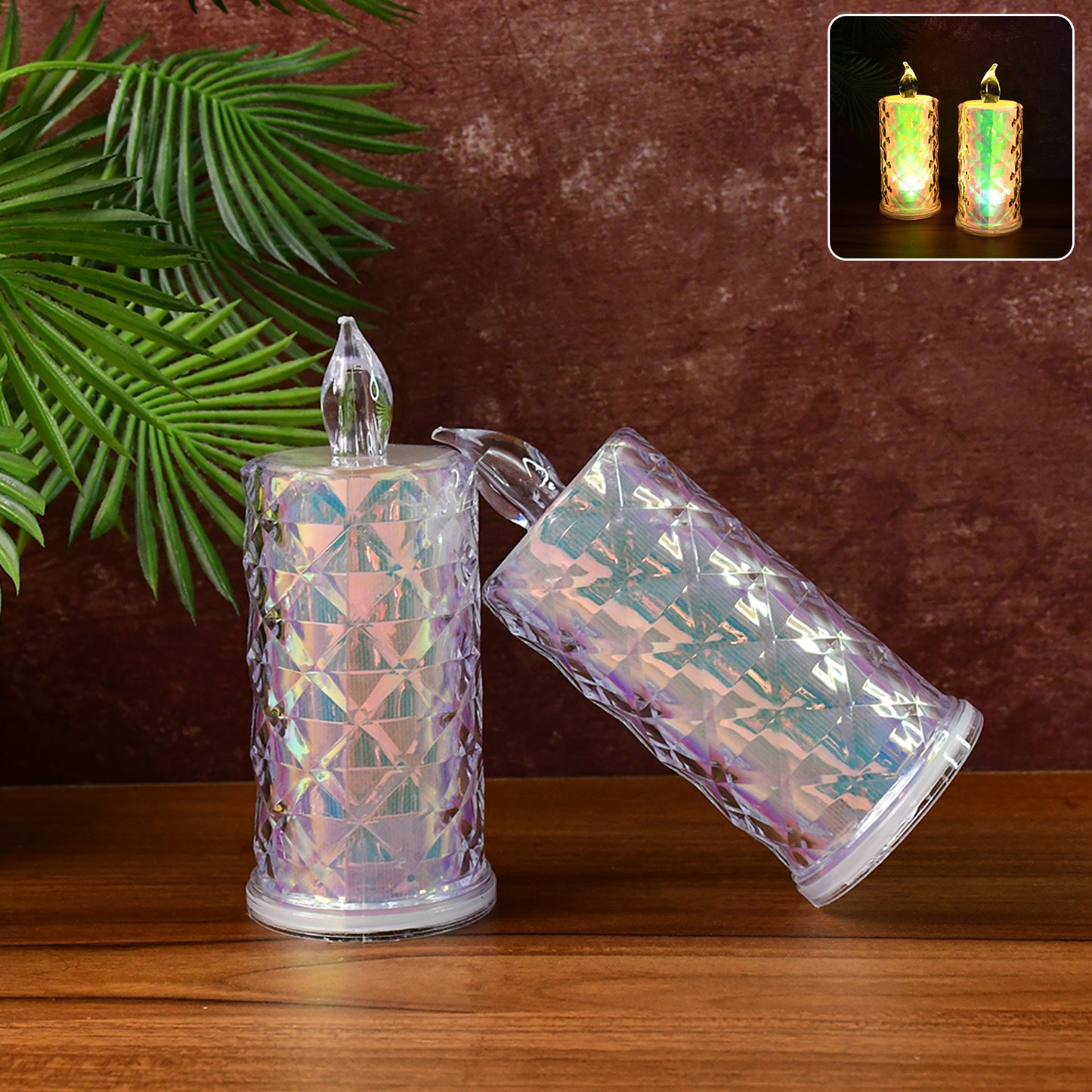 Decorative LED Candle Lights with Holographic Finish (2 Pc / Set)