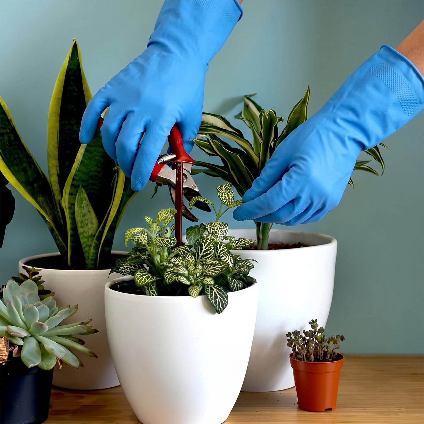 Blue gloves used for kitchen cleaning