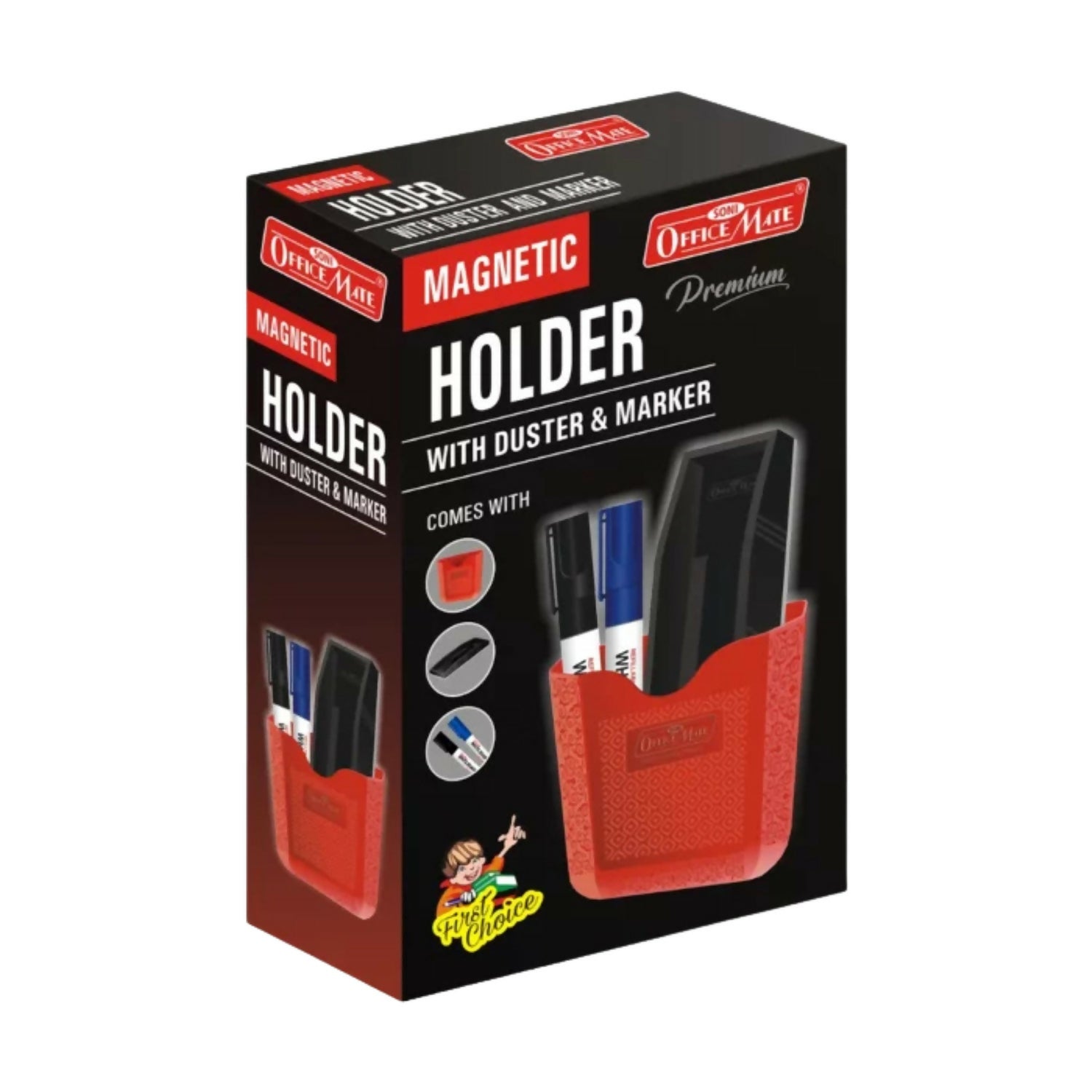 Officemate Magnetic Whiteboard Holder Set with Duster & 2 Refillable Whiteboard Markers