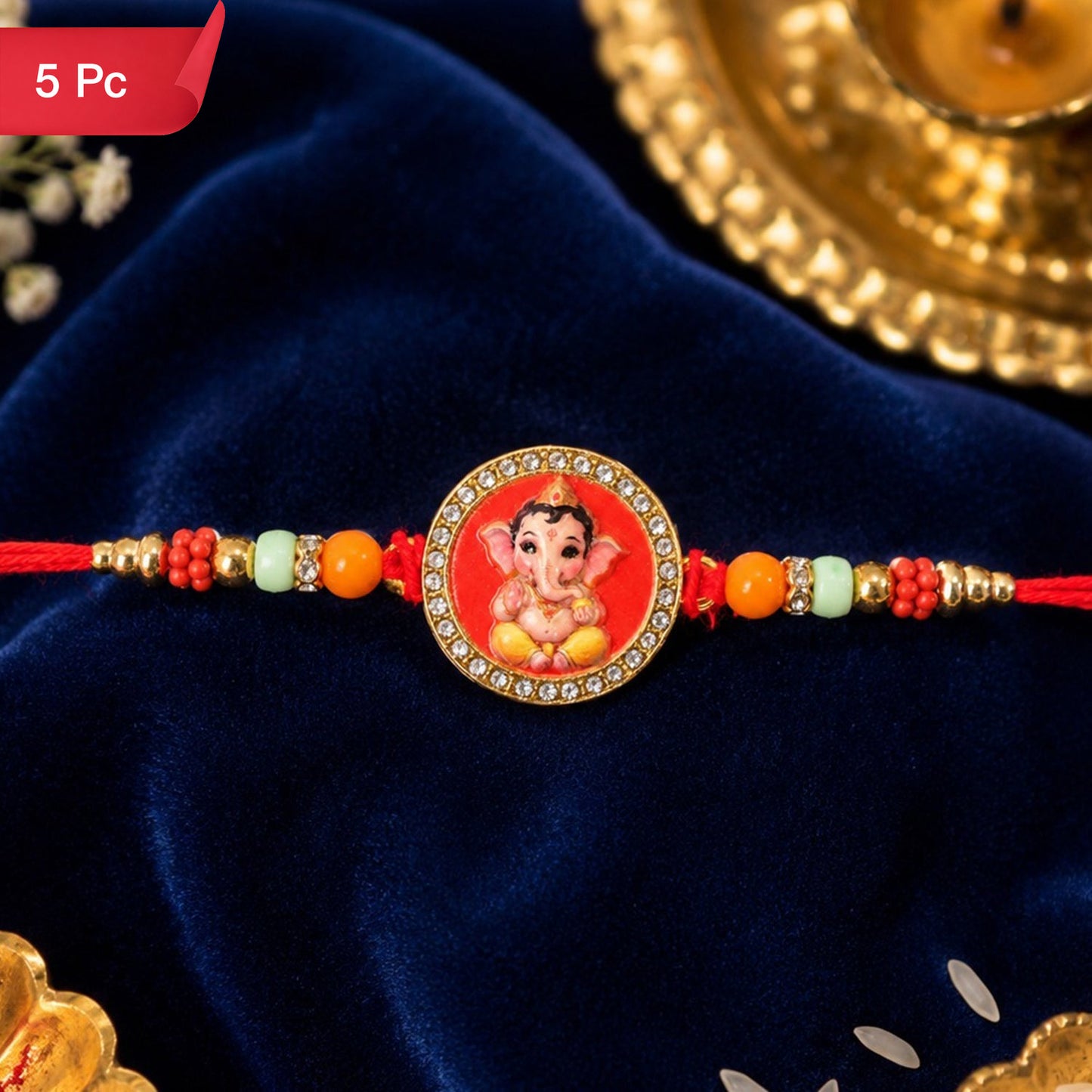 Ganesha Rakhi for Brother - Designer Raksha Bandhan Thread (5pcs)