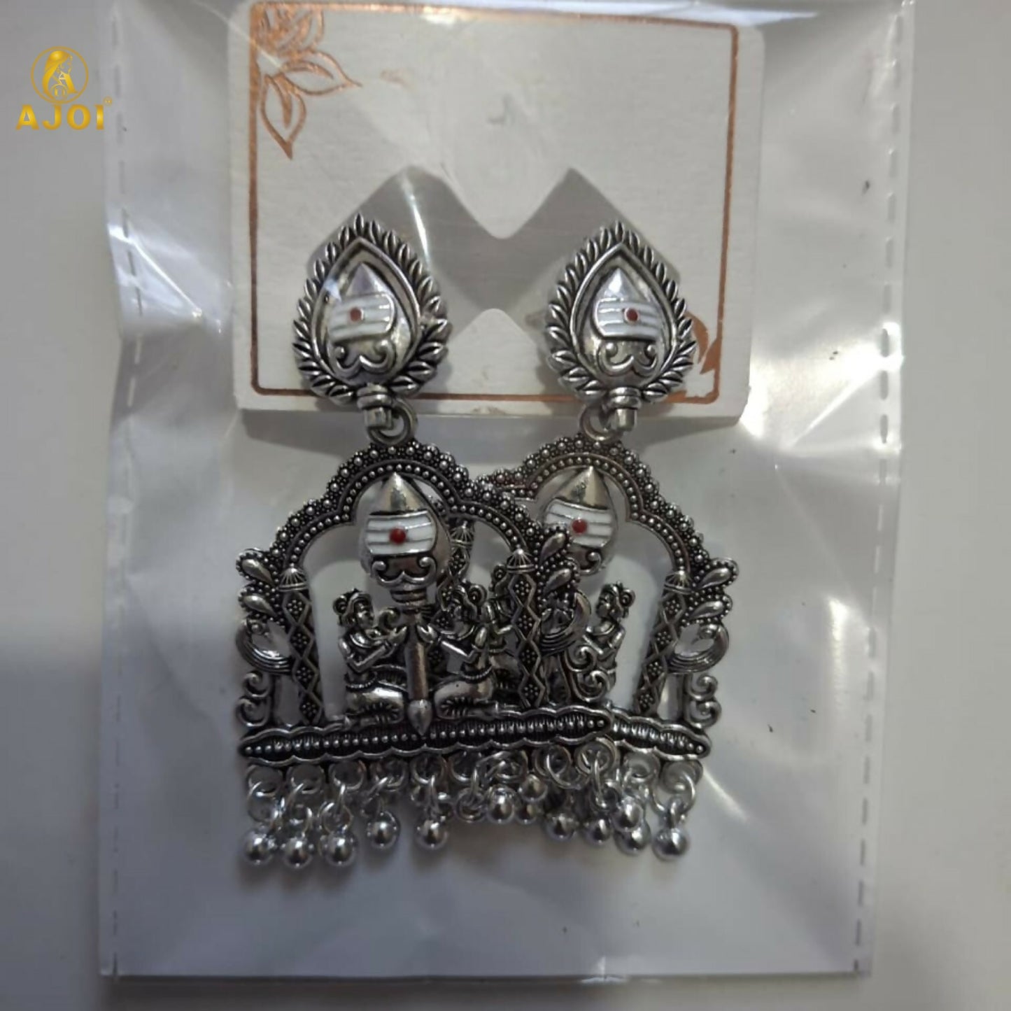 Shivarpan White Pearl Oxidized Silver Temple Earrings