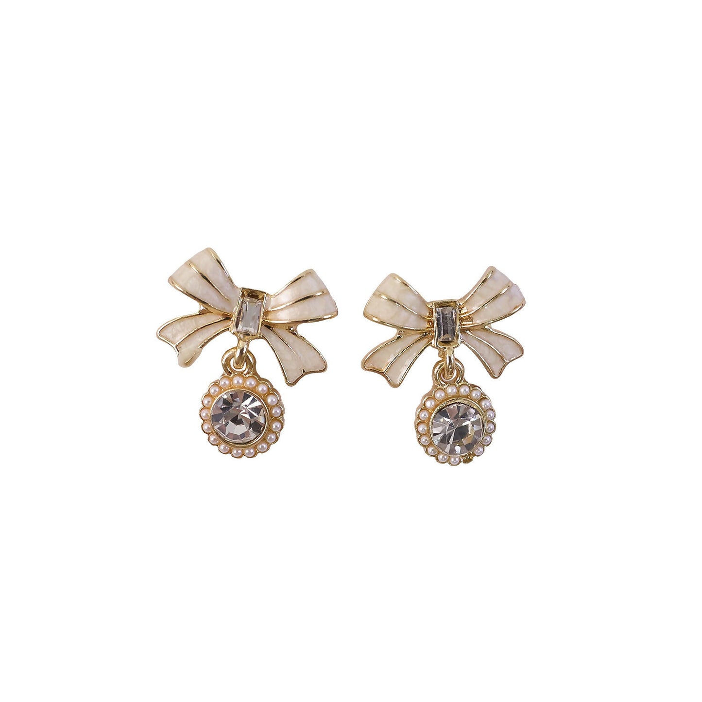 Crystal drop detail on stylish bow earrings