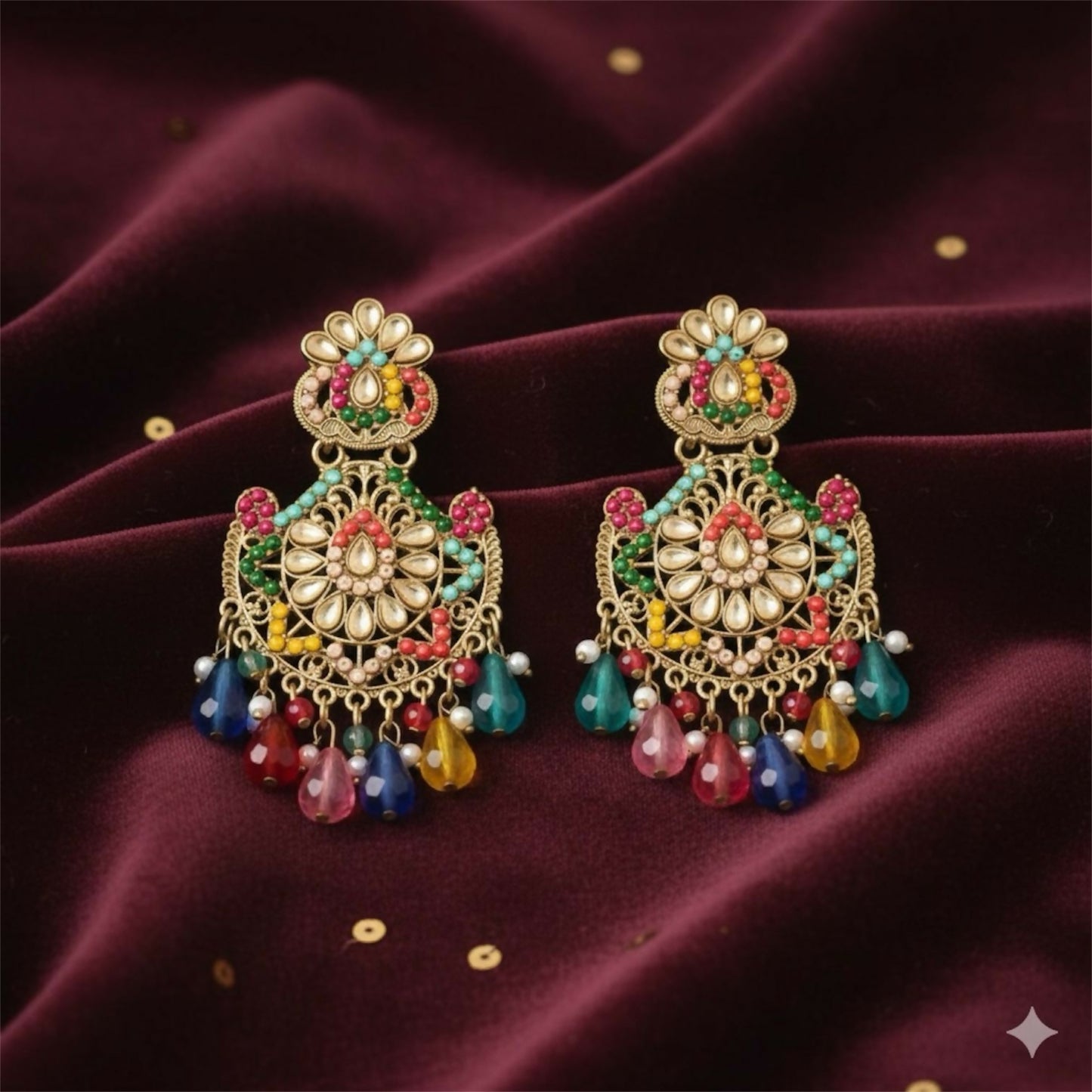 Royal Multicolor Kundan Chandbali Earrings.