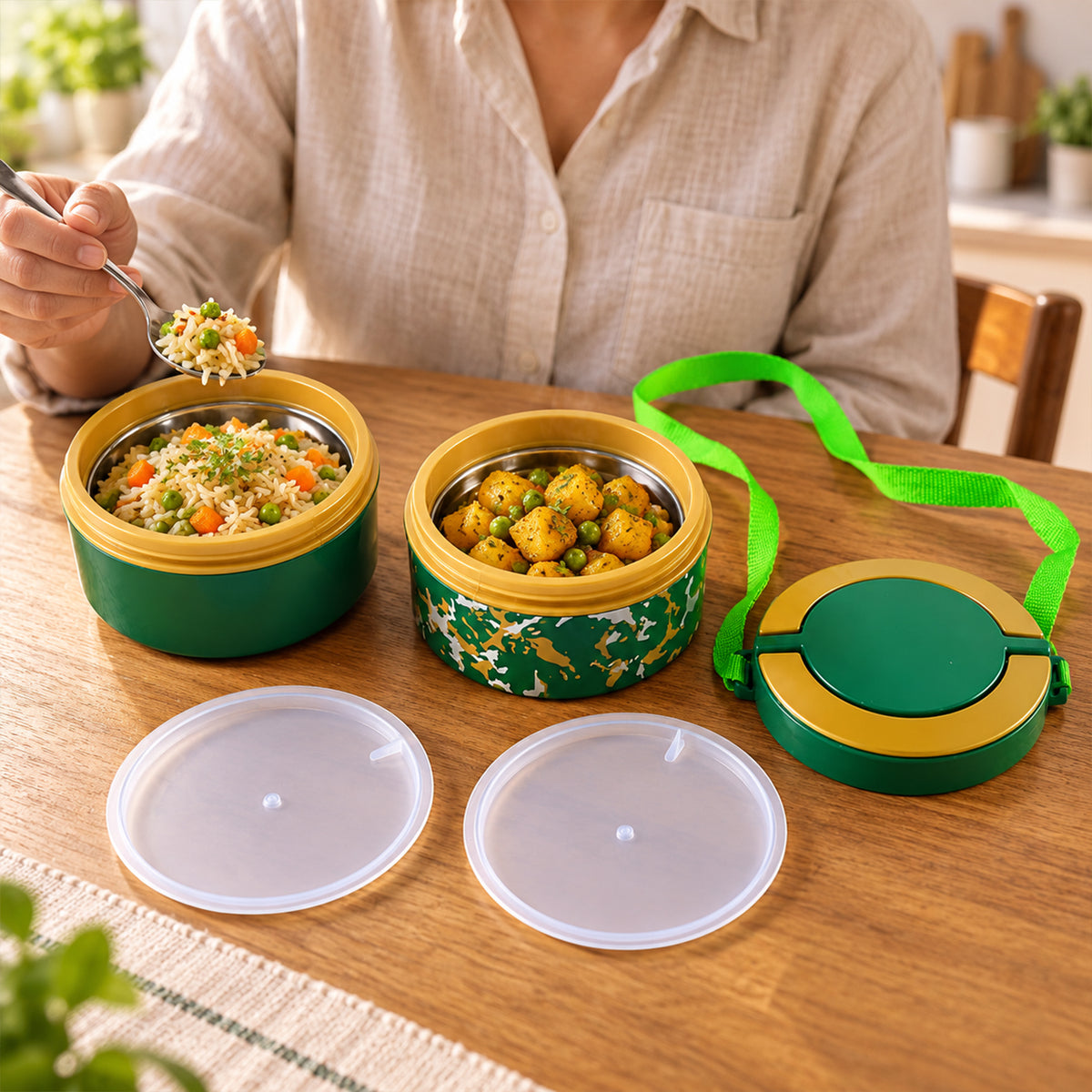 2layer adjustable insulated tiffin set.