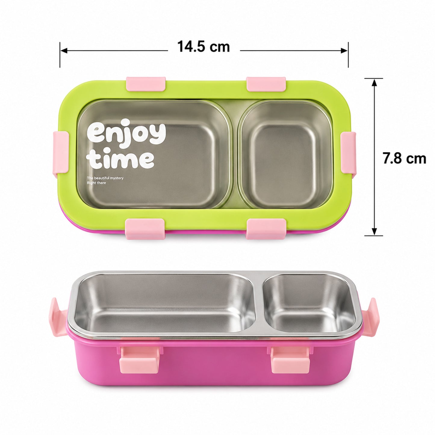 Stainless Steel Leak-Proof Lunch Box with 2 Compartments With Spoon & fork (1 Pc)