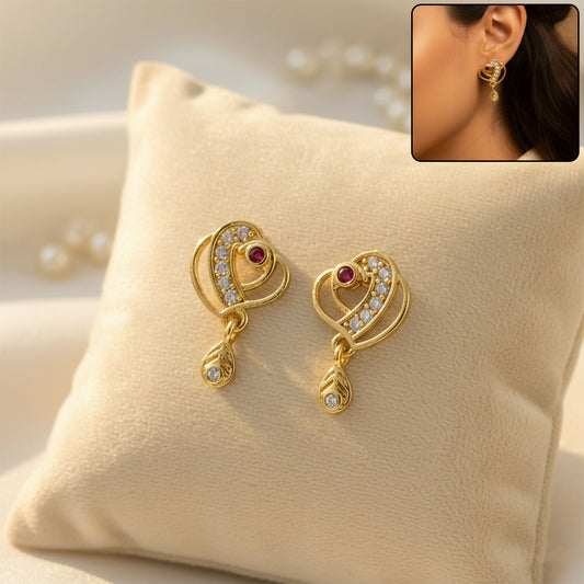 Trendy Geometric Gold Earrings with Sparkling Stones & Drop Charm