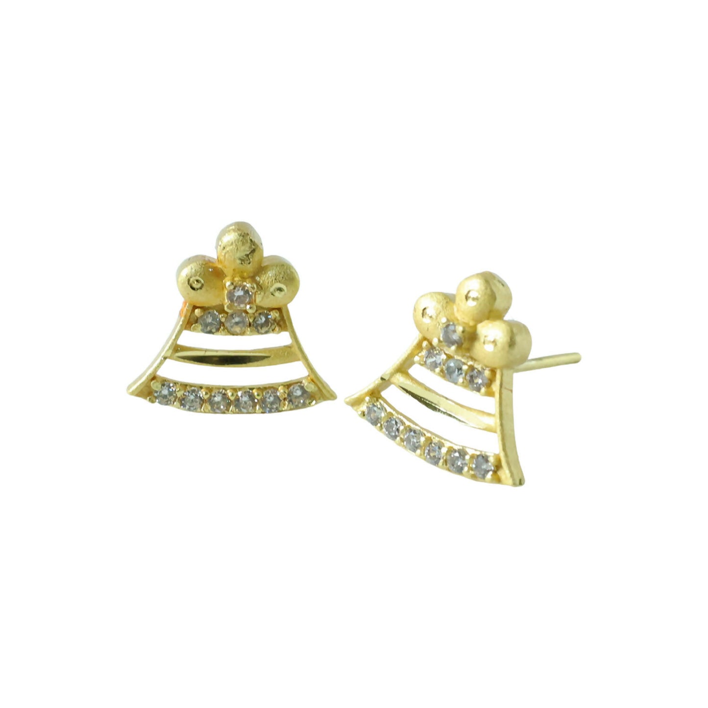Square Floral Gold Stud Earrings with Crystal Leaf Design
