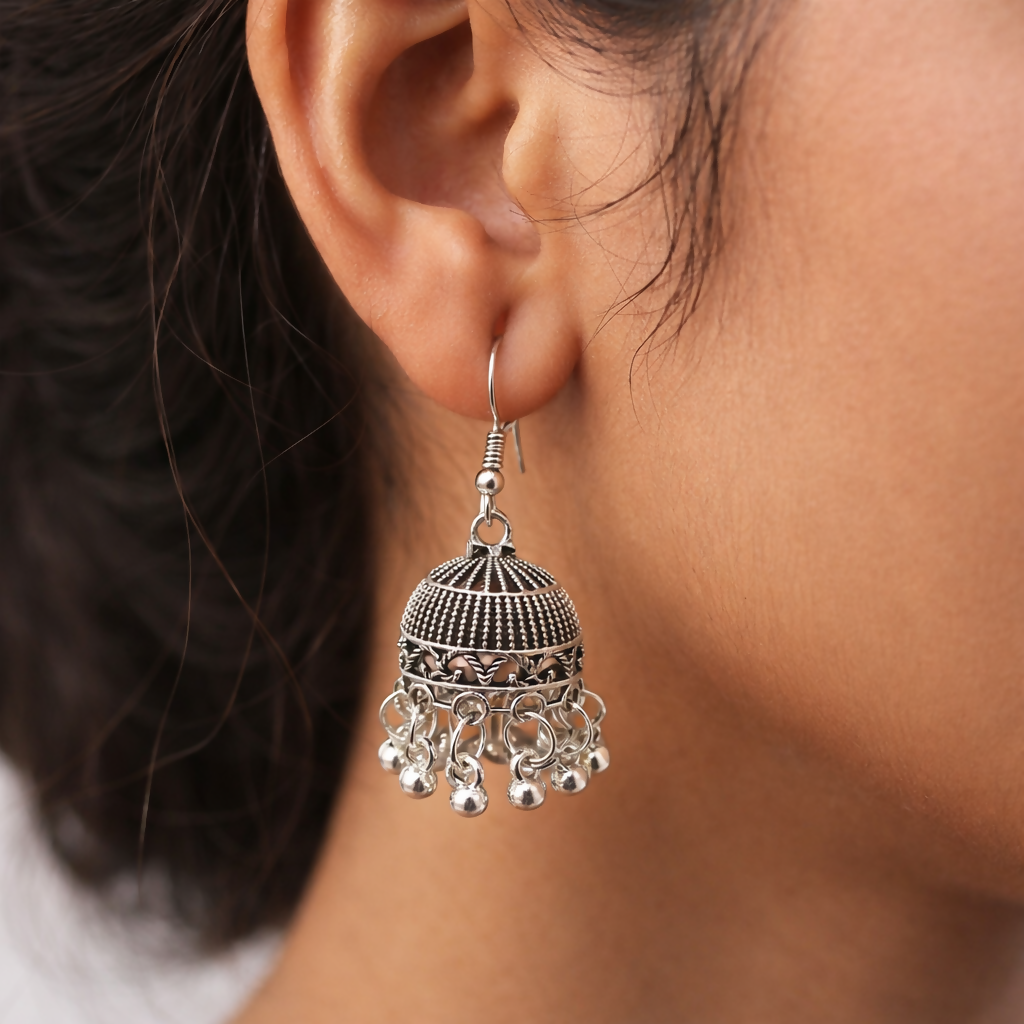 Elegant Silver Hook Jhumka Earrings