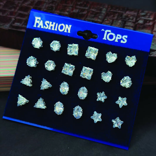 American Diamond Packo Of 12 Stud Earrings