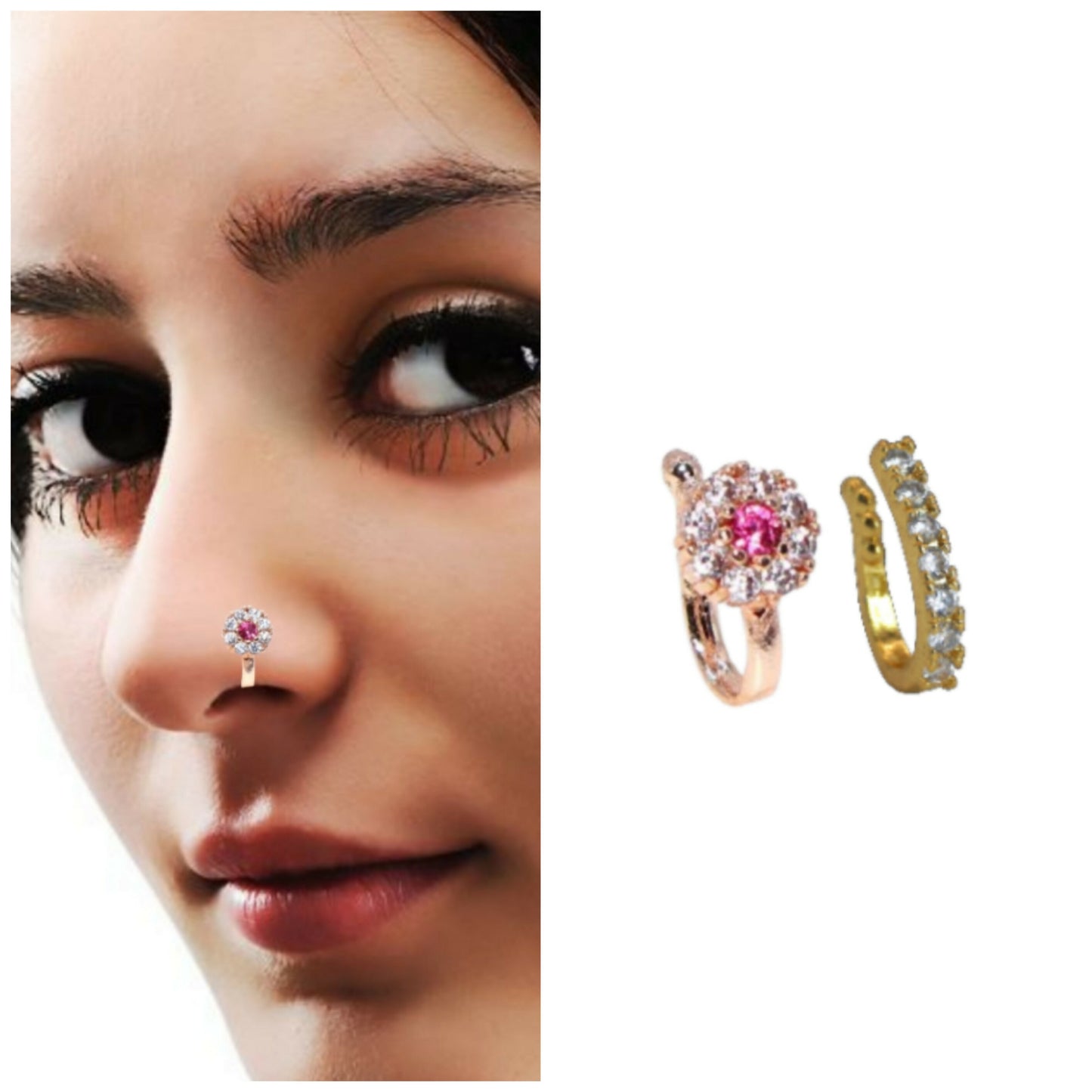 Versatile 2 Pcs Non-Piercing CZ Stone Nose Clip Set