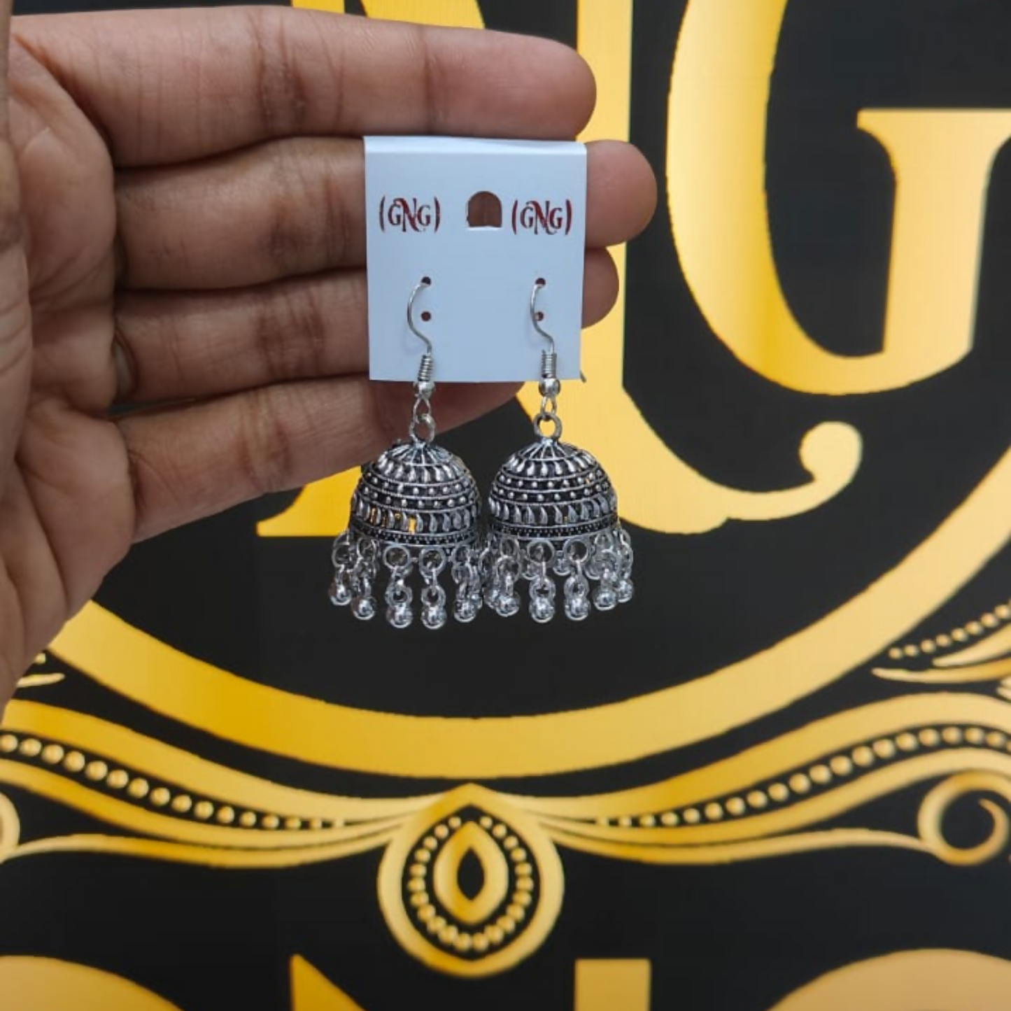 Classic Oxodised Silver Hook Jhumka Earrings