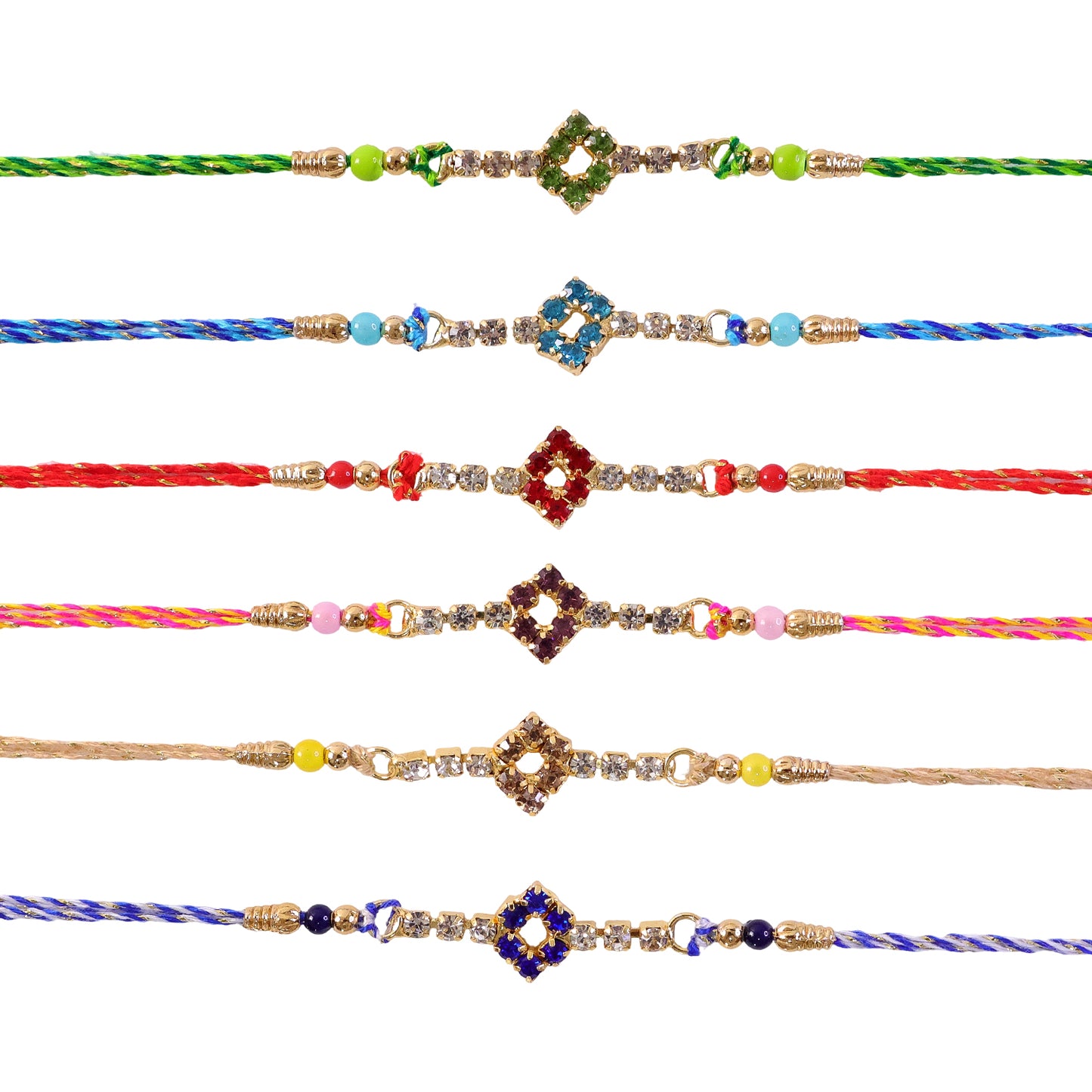 Open Diamond Frame Rakhi with AD Stonework for Brother (Pack of 6)