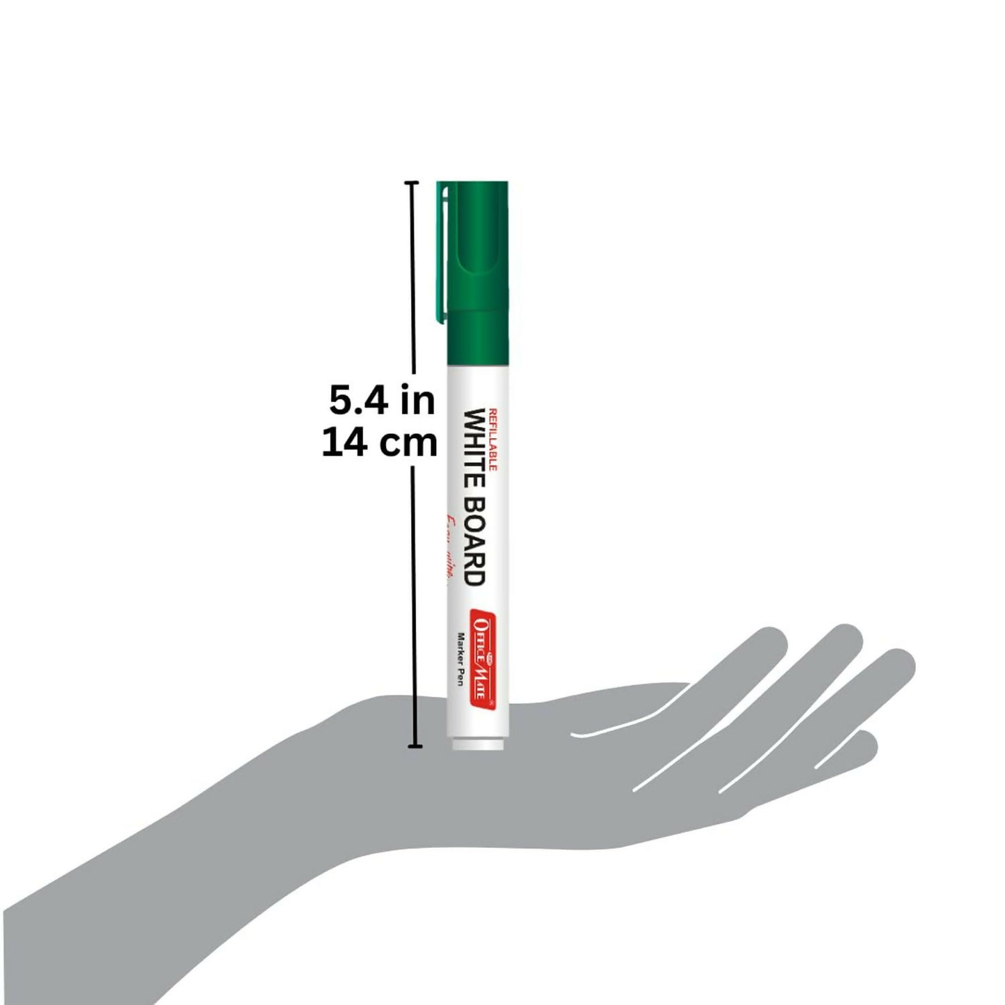 Refillable Green Whiteboard Marker Pen Set of 10 with Bullet Tip for Office, School & Teaching Use