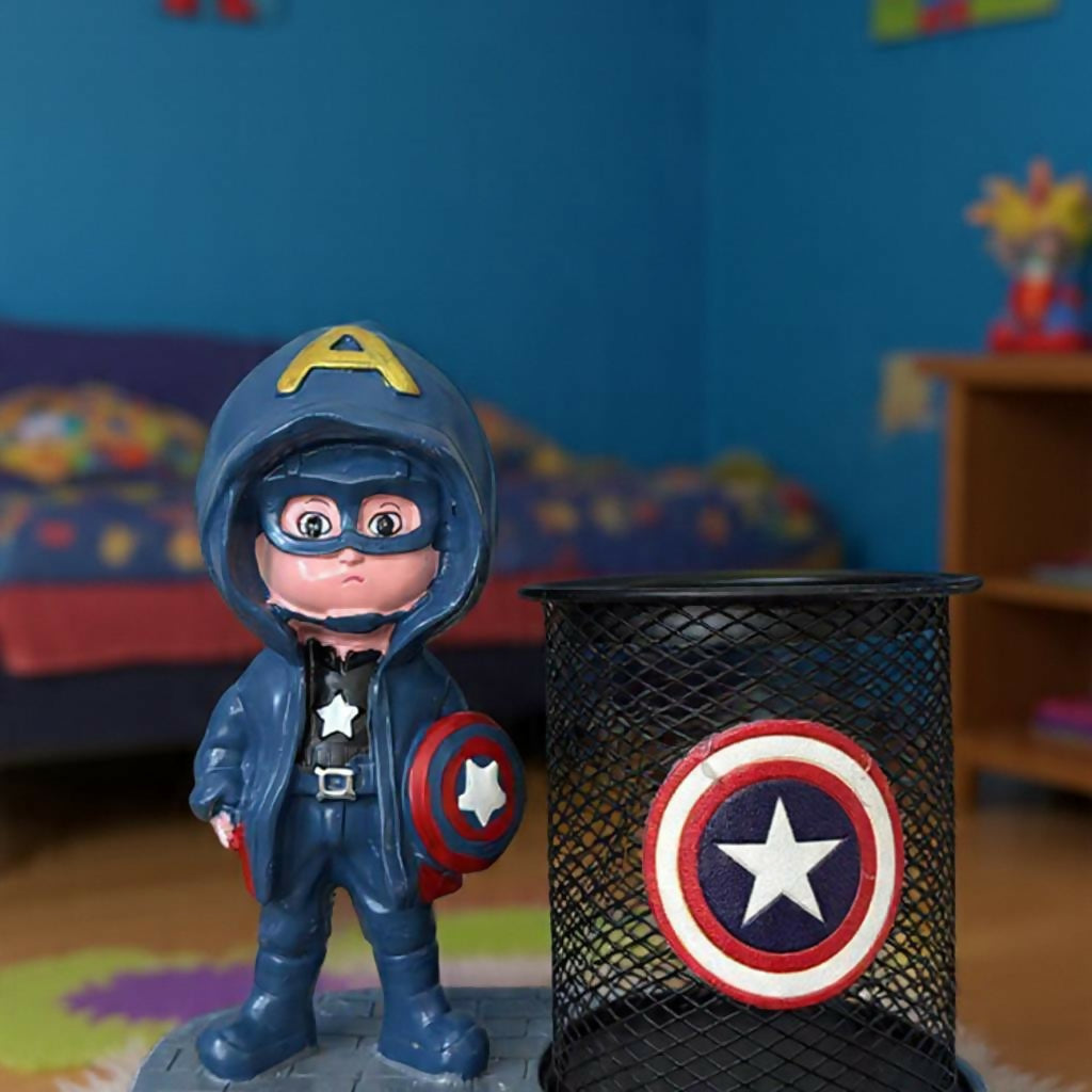 Superhero Style Pen Holder with Cartoon Figure Desk Organizer (Design may vary)
